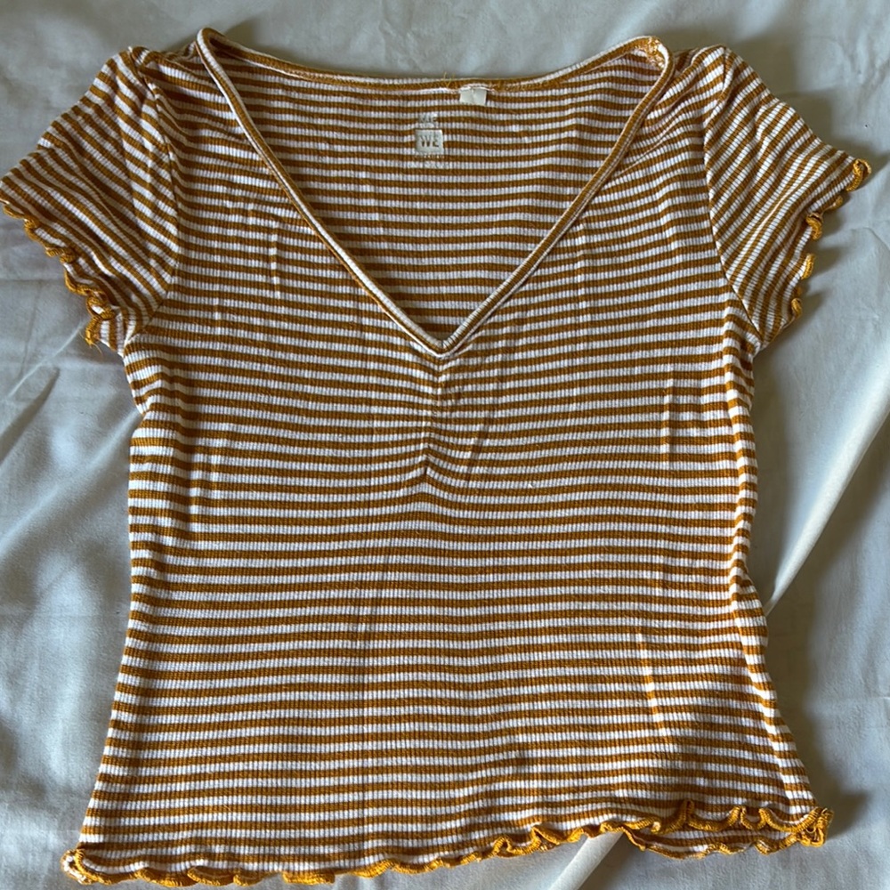 Striped V-Neck Ruffle Sleeve Top